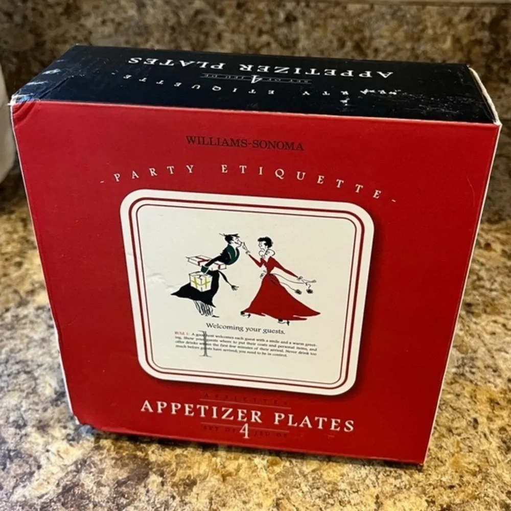 Williams Sonoma Party Etiquette Appetizer Plates Set of 4 NIB